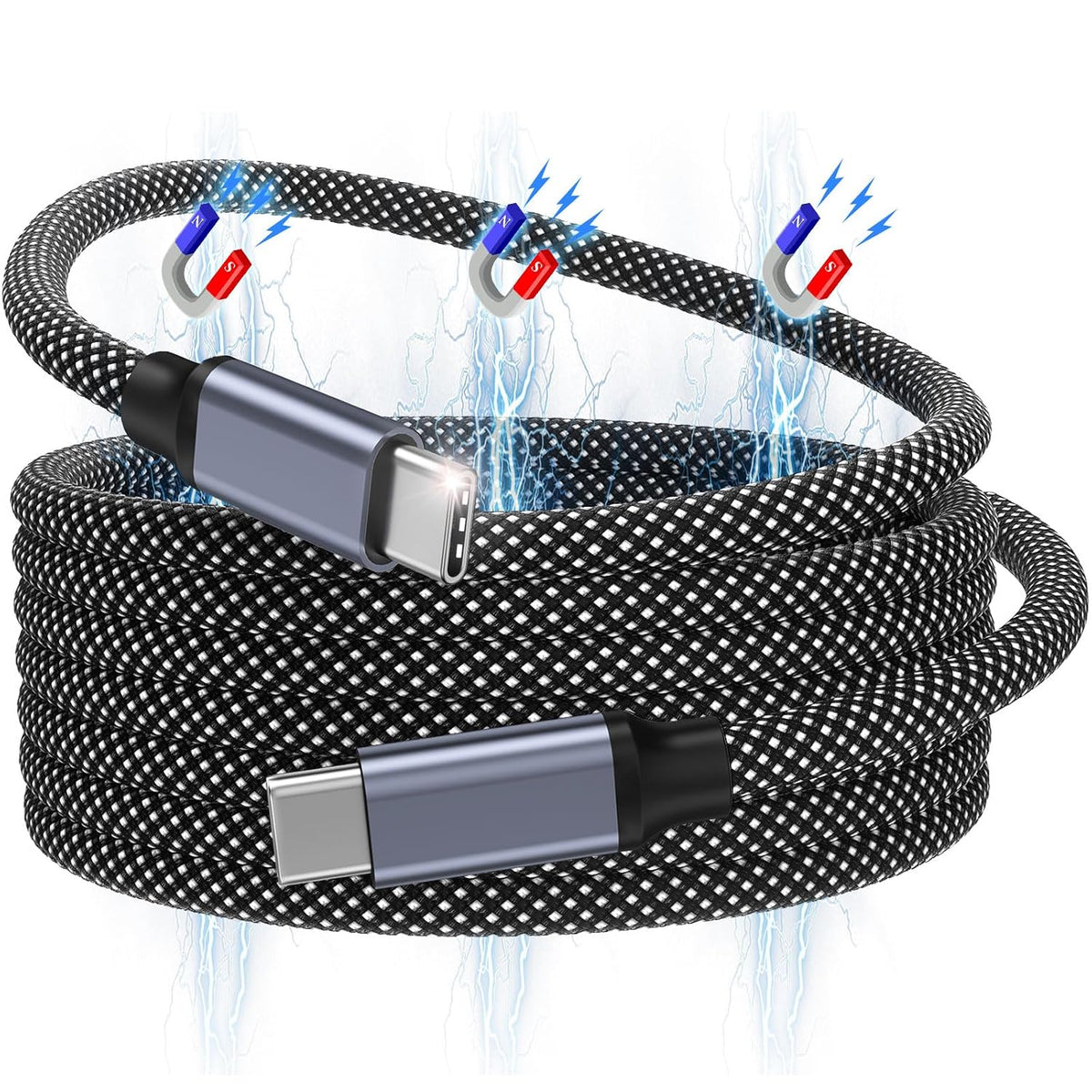 USB C Cable, 240W Magnetic USB C to USB C Cable 5ft, 5A Nylon Braided Fast Charging Type C Cable for iPhone 15/15 Pro/15 Pro Max Samsung S22 for iPad MacBook USB C Device (Black)