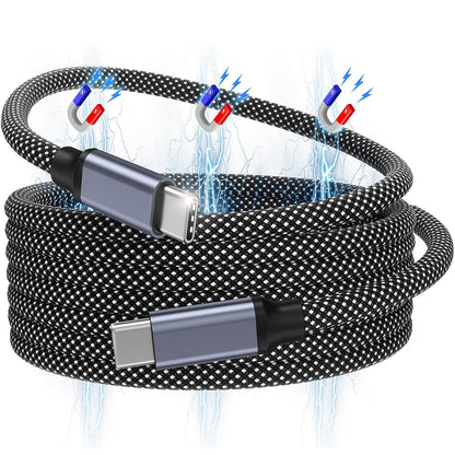 USB C Cable, 240W Magnetic USB C to USB C Cable 5ft, 5A Nylon Braided Fast Charging Type C Cable for iPhone 15/15 Pro/15 Pro Max Samsung S22 for iPad MacBook USB C Device (Black)