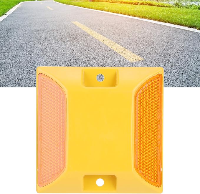 Tomotato 6 Pack Road Reflectors, 3.7X 3.7 inch Commercial Reflective Road Pavement Marker Reflective Road Driveway Marker Street Pavement Asphalt Stud Markers for Speeds Bumps, Sidewalks