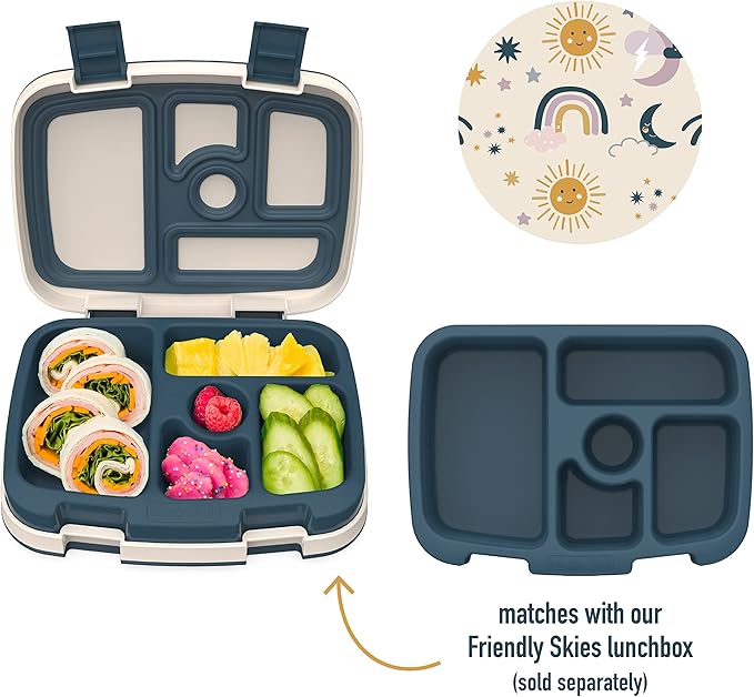 Bentgo¬Æ Kids Prints Tray with Transparent Cover - Reusable, BPA-Free, 5-Compartment Meal Prep Container with Built-In Portion Control for Healthy Meals At Home & On the Go (Friendly Skies)