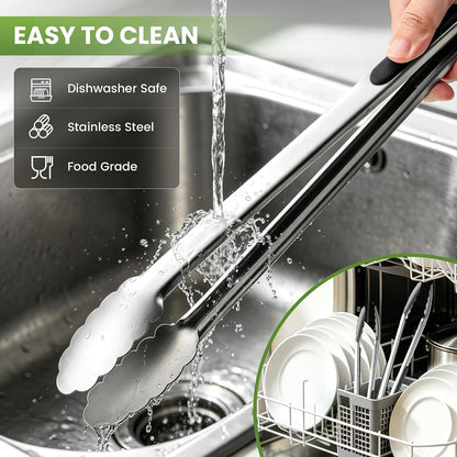 7/9/12 Inch Kitchen Tongs Set, Stainless Steel Cooking Tongs (7"+9"+12") For Cooking/Serving/Grilling | Heat-Resistant | Dishwasher Safe