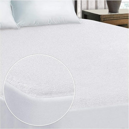 California Queen Size 60 X 84 Terry Cotton 100 Waterproof 1 Peice Mattress Protector, Breathable, Noiseless Mattress Cover, 12"- 14" Fitted Deep Pocket Mattress Protector Cover White Solid