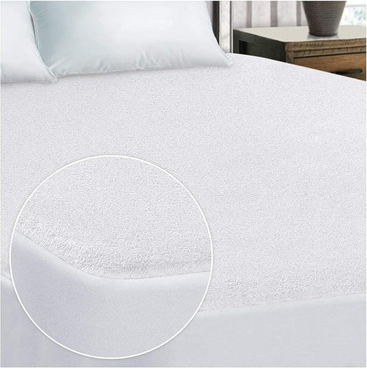 California Queen Size 60 X 84 Terry Cotton 100 Waterproof 1 Peice Mattress Protector, Breathable, Noiseless Mattress Cover, 12"- 14" Fitted Deep Pocket Mattress Protector Cover White Solid