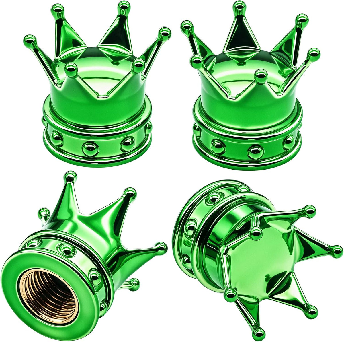4PCS Crown Tire Valve Stem Caps, with O Rubber Ring, Tire Air Valve Cap Plastic with Brass Core, Universal Cars, SUV, Trucks, Bikes, Motorcycles, Bicycles (Green)