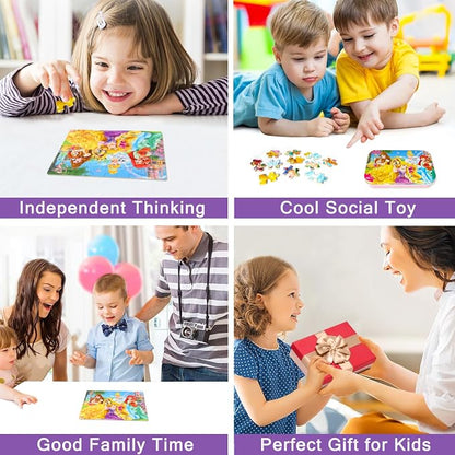 MZZOTOY Princess Puzzles for Kids Ages 4-8, 60 Pieces for Kids Ages 3-5 Princess Puzzle for Girls and Boys Toys Jigsaw Puzzles in a Metal Box Educational Puzzles (Princess)