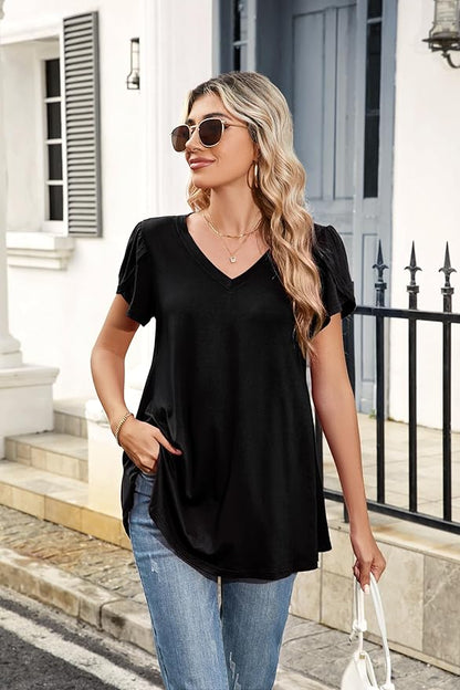ENMAIN Womens Tunics Tops Plus Size Short Sleeve Swing Blouses Loose Fit Dressy Casual Summer Shirts to Wear with Leggings
