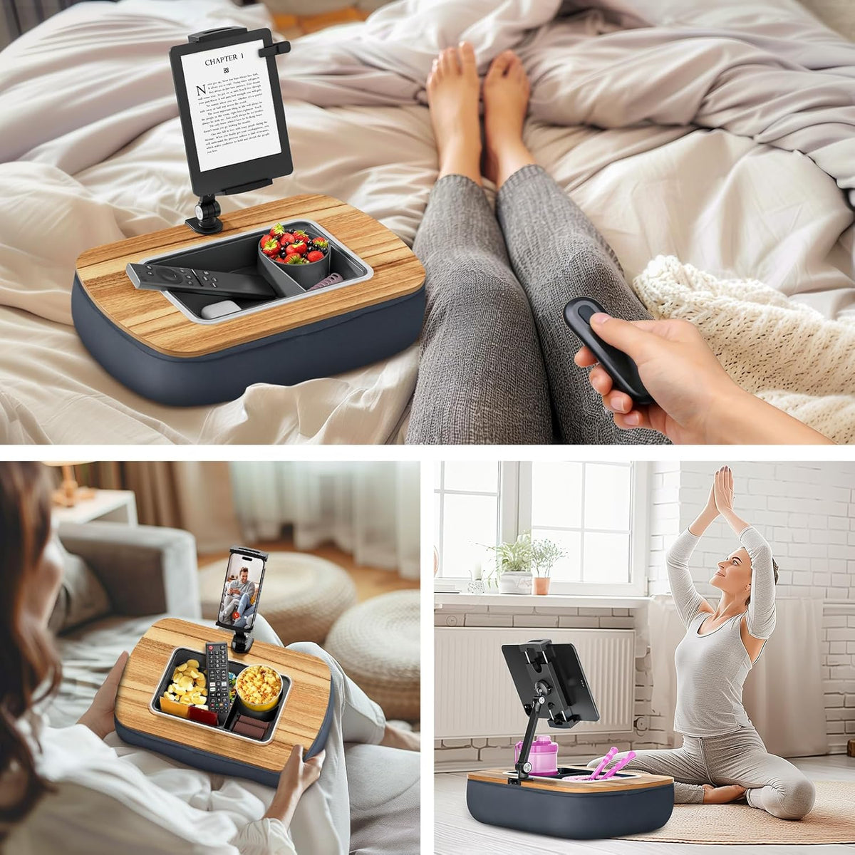 ERGONOV Tablet Pillow Stand for Lap Use, Snack Bowl, Ideal for Hands-Free Reading and Relaxation on Bed,Couch,Recliner,Gray