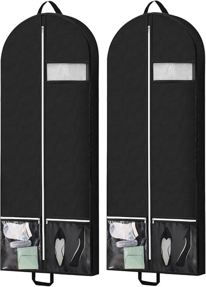 54" Garment Bags for Travel and Storage, Travel Suit Bags for Men Women with 2 Clear Pockets, Storage bags for Clothes, Suits, Dress, Shirts, Coats 2pcs Black
