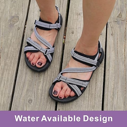 MEGNYA Womens Lightweight Cushion Sandals for Walking, Summer Outside Hiking Sandals with Adjustable Hook and Loop Straps
