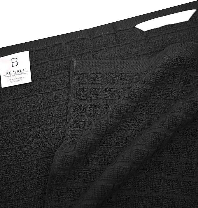 Premium Kitchen Towels (20x 28, 6 Pack)  Large Cotton Hand Towels  Flat  Terry Dish Towels  Highly Absorbent Tea Towels Set with Hanging Loop  Black Check