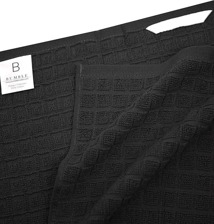 Premium Kitchen Towels (20x 28, 6 Pack)  Large Cotton Hand Towels  Flat  Terry Dish Towels  Highly Absorbent Tea Towels Set with Hanging Loop  Black Check