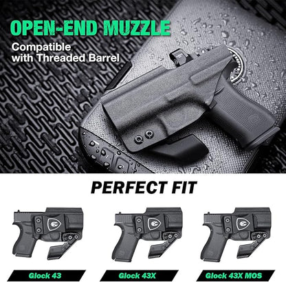 WARRIORLAND IWB Kydex Holster wClaw  Optics Cut Compatible with Glock 43  G43X  G43X MOS Pistol, Inside Waistband Concealed Carry Holster, Adj. Retention  Cant, Right Hand