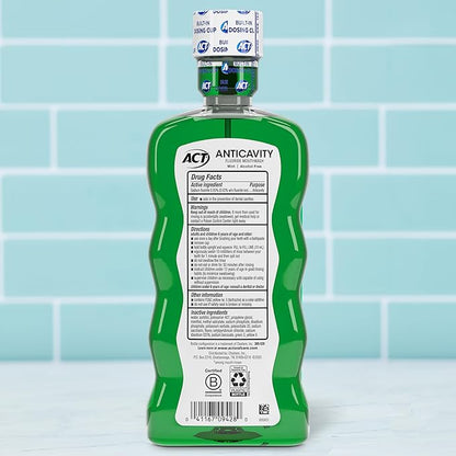 ACT Anticavity Zero Alcohol Fluoride Mouthwash 18 fl. oz., With Accurate Dosing Cup, Mint