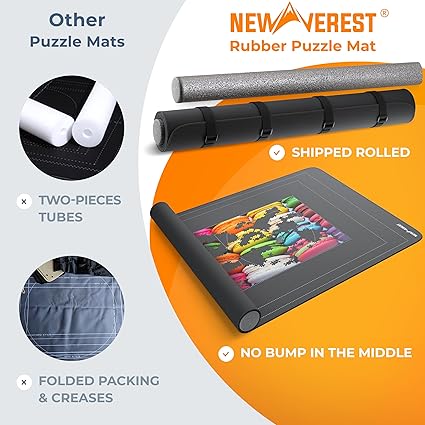 Newverest Jigsaw Puzzle Mat Roll Up, Saver Pad 55 x 35.5 Portable Keeper Up to 3000 Pieces with Non-Slip Rubber Bottom and Polyester Top  3 Puzzle Sorting Trays, Travel-Friendly Storage Bag