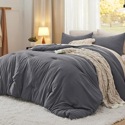 Bedsure Queen Size Comforter Set, Dark Grey Soft Prewashed Bedding for All Seasons, 3 Pieces GentleSoftN Warm Down Alternative Bed Set, 1 Lightweight Comforter (90"x90") and 2 Pillowcases (20"x26")