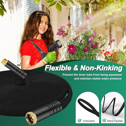 Flexible Garden Hose 25ft, Lightweight Water Hose with 10 Function Spray, Portable Water Pipe Leak-Proof Kink Free Non-Shrinking Drinking Water Safe Hose Durable for Car Wash Patio Yard House Camping