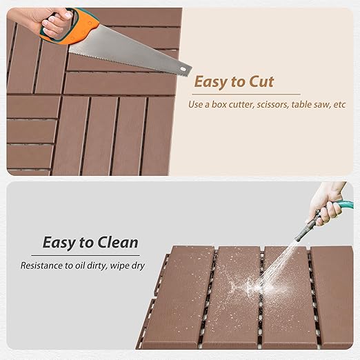 Plastic Interlocking Deck Tiles, 9 Pack Outdoor Flooring Waterproof Pavers for Patio Garden Porch Yard, All Weather Use, Coffee