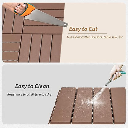 Plastic Interlocking Deck Tiles, 9 Pack Outdoor Flooring Waterproof Pavers for Patio Garden Porch Yard, All Weather Use, Coffee
