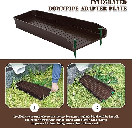 2 PCS Gutter Downspout Extensions, Rain Gutter Downspout Splash Block, Down Spout Extender, Drain Gutter Guard Diverter, 16.3Inch Gutter Splash Guards Fixable Rainwater Drainage, Brown