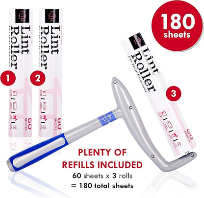 extendable Long Lint Roller 12-51 Inches Pet Hair Remover - Includes 2 Refills 180 Sheets