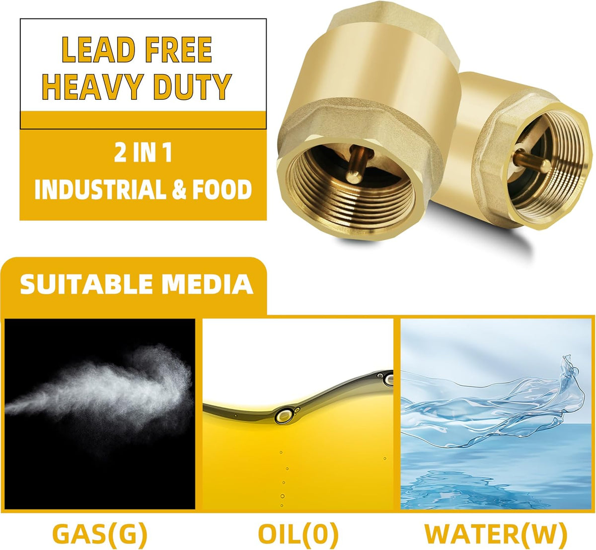 2" NPT Brass Vertical Check Valve, NPT Thread Vertical Lead-Free In-Line Spring Check Valve, Non Return One Way Counterflow Valve to Prevent the Medium Backflow for Oil Water Gas Air DN50
