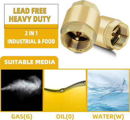 2" NPT Brass Vertical Check Valve, NPT Thread Vertical Lead-Free In-Line Spring Check Valve, Non Return One Way Counterflow Valve to Prevent the Medium Backflow for Oil Water Gas Air DN50