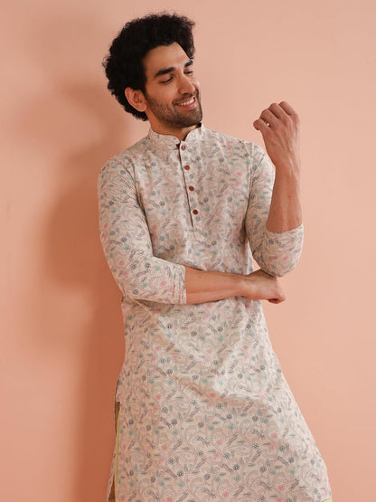KISAH Men's Kurta Set - Printed Cotton Blend - Traditional Indian Ethnic Wear for Men - Ideal for Weddings and Festivals
