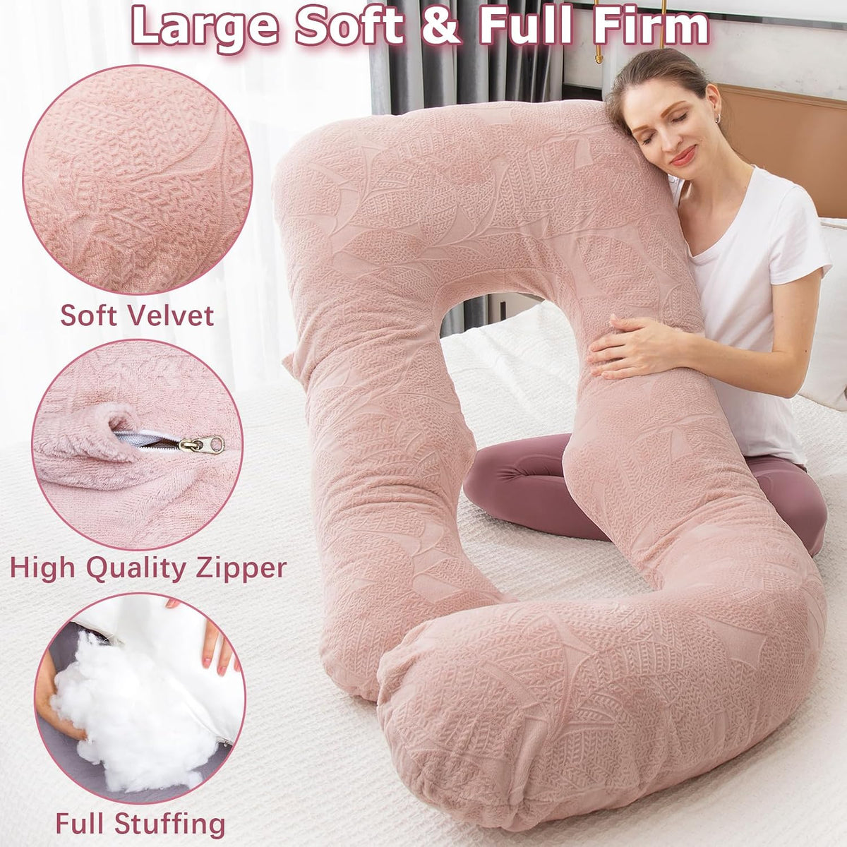 Pregnancy Pillow, U Shaped Full Body Pillow for Maternity Support, Sleeping Pillow with Cover for Pregnant Women (Dusty Pink)