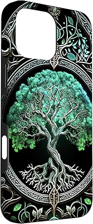 iPhone 16 Pro Max Tree Of Life Yoga Spiritual Celtic Viking Green Black Case