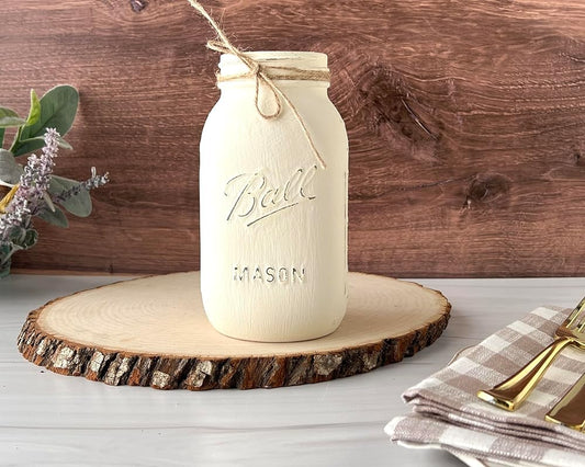 Ivory - Hand Painted and Distressed Mason Jar - Quart 32 oz. Regular Mouth, Rustic Farmhouse Painted Mason Jars, Vase For Wedding Centerpiece, Painted Mason Jar Quart, Rustic Mason Jars for Wedding