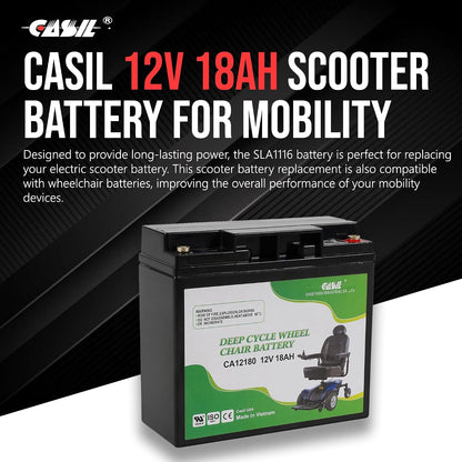 Casil 12V 18AH Deep Cycle Wheelchair Battery Compatible with Pride Mobility Go-Go Elite Traveler Plus Wheelchair MKB ES17 12 Scooter Wheelchair, Nut and Bolt Terminal