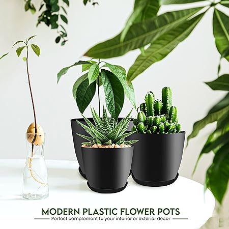 Utopia Home - Plant Pots Indoor with Drainage - 76.665.34.8 Inches Home Decor Flower Pots for Indoor Planter - Pack of 5 Plastic Planters for Indoor Plants, Cactus, Succulents Pot - Black