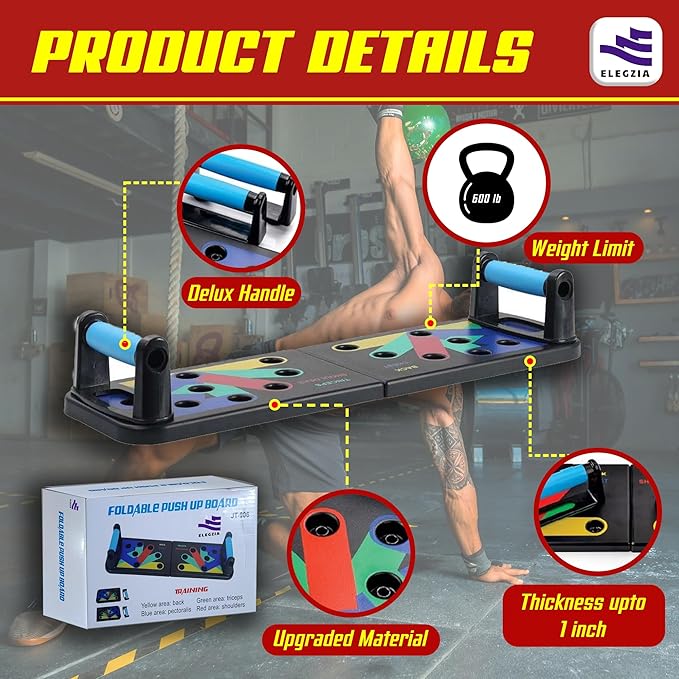 Push Up Board  Pushup Fitness Stand  Foldable Push Up Board for Men  Women  9-in-1 Multifunctional Exercise Board  Strength Training Home Workout System  Perfect Pushup board