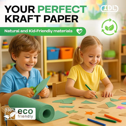 36" x 1200" (100 ft) Green Kraft Paper Roll - USA-Made Quality Craft Paper for Gift Wrapping, Kids' Arts & Crafts, School Projects - Natural Material 50lb Thickness by IDL Packaging