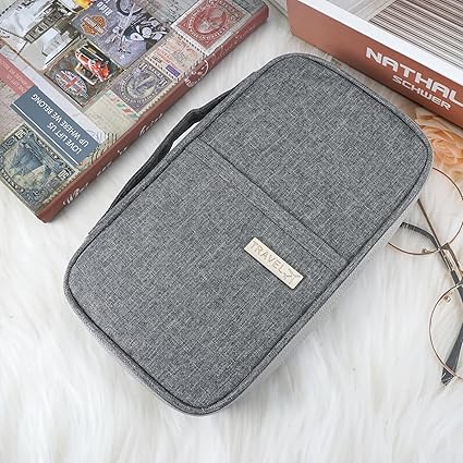 Passport Wallet - RFID Blocking with Card Slots, Coin Pocket and Pen Holder - Family Passport Holder (Grey), YT001