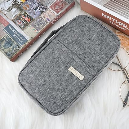 Passport Wallet - RFID Blocking with Card Slots, Coin Pocket and Pen Holder - Family Passport Holder (Grey), YT001