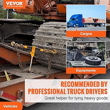 VEVOR Ratchet Chain Binder, 516"-38" Heavy Duty Load Binders, with G80 Hooks 7,100 lbs Secure Load Limit, Labor-saving Anti-skid Handle, Tie Down Hauling Chain Binders for Flatbed Truck Trailer, 4 P
