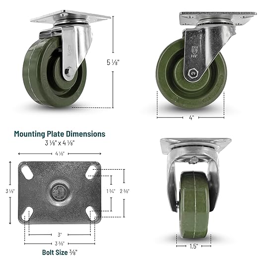 Z20P2431NGD High-Temperature Caster - 4" Epoxy Resin Wheel, Zinc Plated Steel Yoke, 516" Precision Bearing  Heavy-Duty Plate Mount Caster for Industrial Use