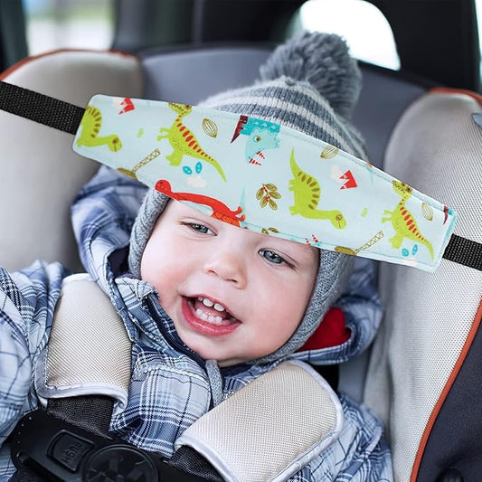 HESTYA 2 Pieces Baby Carseat Head Support Band Strap Headrest Stroller Seat Sleeping Headrest Neck Relief Head Strap Headband for Kids Children Toddler Infant(Dinosaur and Dolphin)