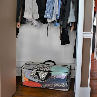 ZENPAC Large Blanket Storage with Handles, Zippered Clear Bags, Heavy Duty, Waterproof for Packing Clothes, Linens, Comforters, 27x12x13.75 3 Pack