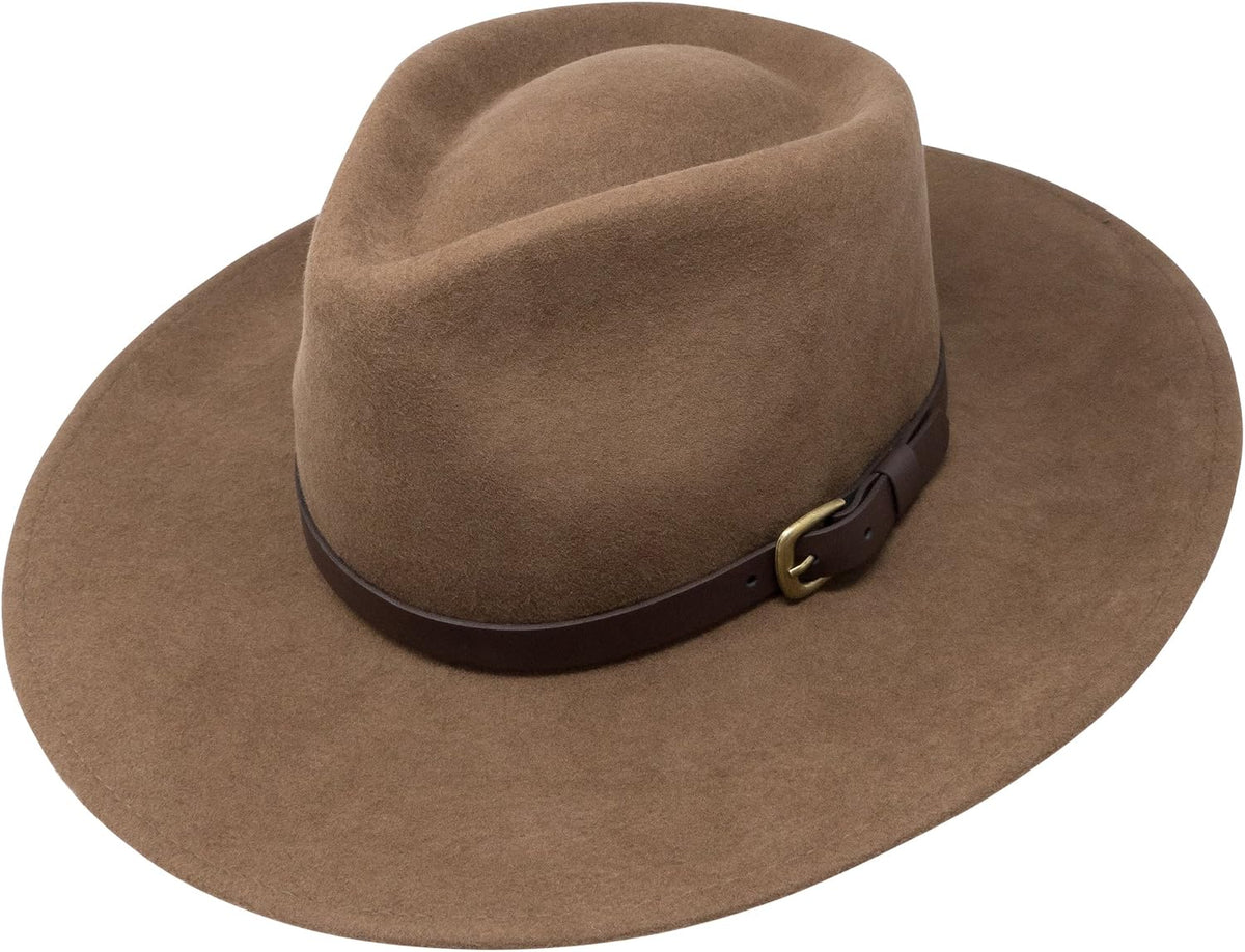 B&S Premium Lewis - Wide Brim Fedora Hat - 100% Wool Felt - Water Resistant - Leather Band