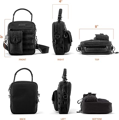 Fitdom Black Small Tactical Messenger Bag For Men. This EDC Has Multiple Ways to Carry as Sling, Shoulder, Crossbody, Waist.