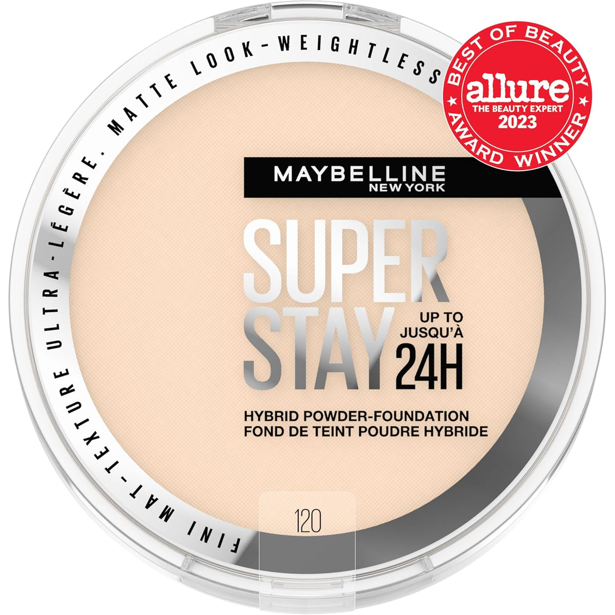 Maybelline Super Stay Up to 24HR Hybrid Powder-Foundation, Medium-to-Full Coverage Makeup, Matte Finish, 120, 1 Count ( No Original Box )