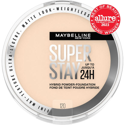Maybelline Super Stay Up to 24HR Hybrid Powder-Foundation, Medium-to-Full Coverage Makeup, Matte Finish, 120, 1 Count ( No Original Box )
