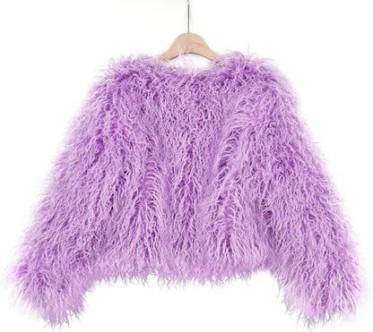 YUAKOU Women's Shaggy Faux Fur Outwear Coat Jacket Long Sleeve Warm Winter .