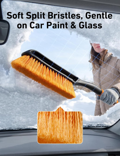 AstroAI 27" Snow Brush and Ice Scrapers for Car Windshield, Detachable Snow Scrapers with Ergonomic Foam Grip for Cars, Trucks, SUVs (Heavy Duty ABS, PVC Brush, Orange)