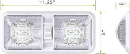 Leisure LED RV LED Ceiling Double Dome Light Fixture with ONOFF Switch Interior Lighting for CarRVTrailerCamperBoat DC 12V Natural White 4000-4500K 48X2835SMD Natural White 4000-4500K, (1 Pack)
