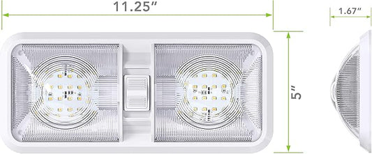 Leisure LED RV LED Ceiling Double Dome Light Fixture with ONOFF Switch Interior Lighting for CarRVTrailerCamperBoat DC 12V Natural White 4000-4500K 48X2835SMD Natural White 4000-4500K, (1 Pack)