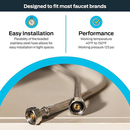 Eastman 12 Inch Steel-Flex Faucet Connector, 12 Inch FIP x 12 Inch FIP, Braided Stainless Steel Faucet Supply Line, 48015