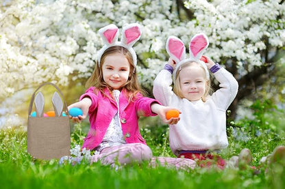 Easter Egg Hunt Basket Bag - Bunny Rabbit Ear Design - Reusable Grocery Shopping Baskets - Kids Party Gift Bags - Baby Shower  Book Storage by Jolly Jon (BurlapWhite Ears)